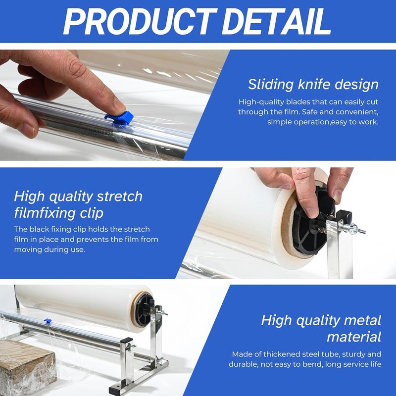 KZU Plastic Wrap Dispenser with Cutter, 4.0-17 inch Stretch Wrap Dispenser, Manual Stretch Film Dispenser, Stainless Steel Plastic Wrap Dispener, Predrilled Holes for Table Wall Floor Mount - Image 5